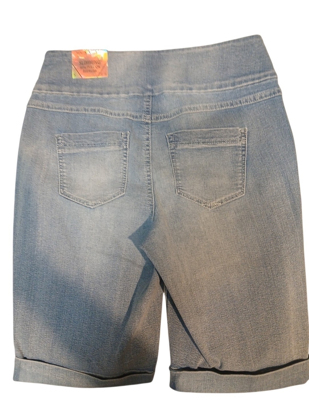 Sound Style -PullOn Bermuda Blue Denim Shorts,Slimming/Stretch,2 Back Pockets, S - Picture 5 of 13